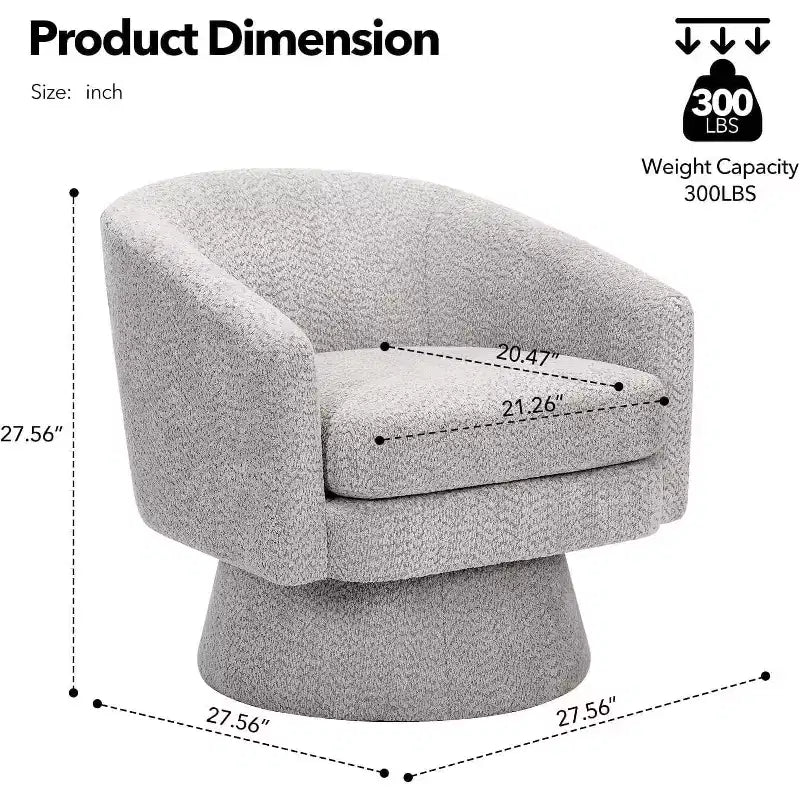 Fauteuil d'appoint pivotant 360 moderne, rond et confortable en tissu chenille