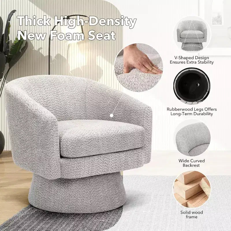 Fauteuil d'appoint pivotant 360 moderne, rond et confortable en tissu chenille