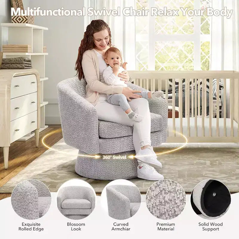 Fauteuil d'appoint pivotant 360 moderne, rond et confortable en tissu chenille