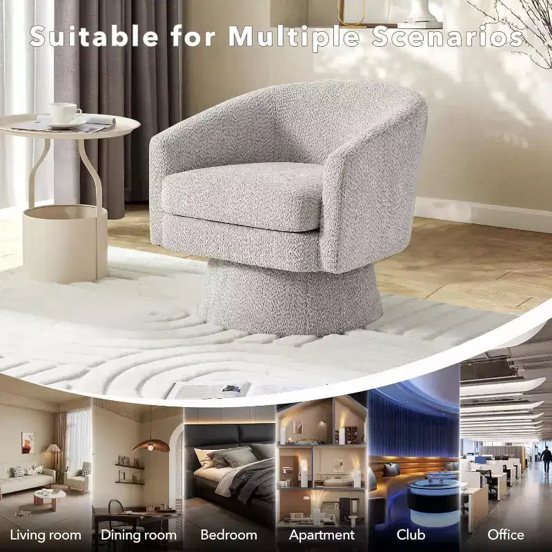 Fauteuil d'appoint pivotant 360 moderne, rond et confortable en tissu chenille