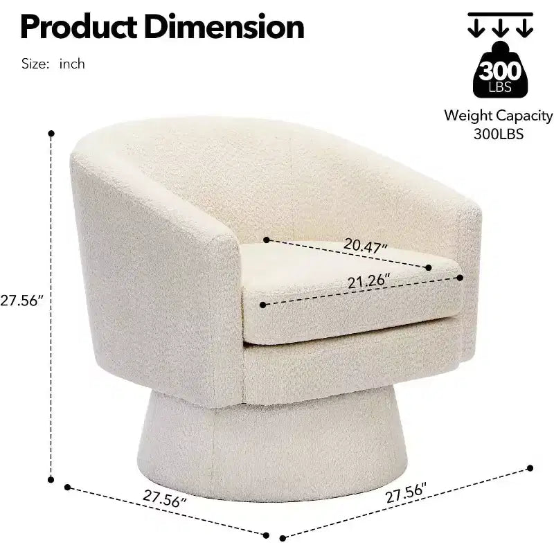 Fauteuil d'appoint pivotant 360 moderne, rond et confortable en tissu chenille