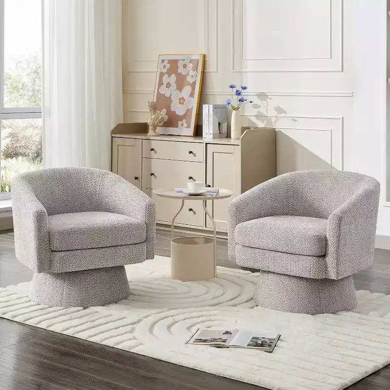 Fauteuil d'appoint pivotant 360 moderne, rond et confortable en tissu chenille