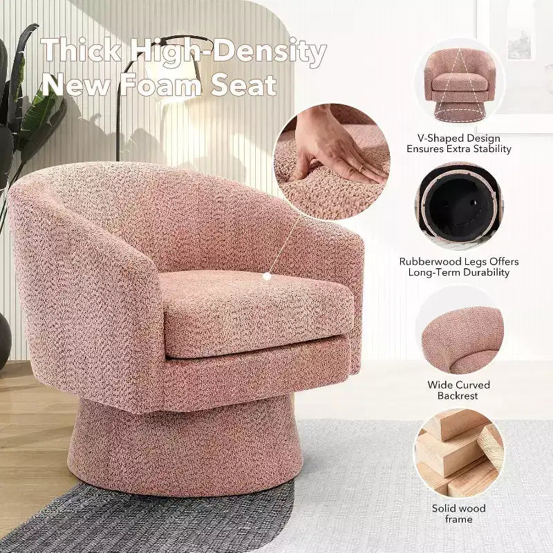 Fauteuil d'appoint pivotant 360 moderne, rond et confortable en tissu chenille