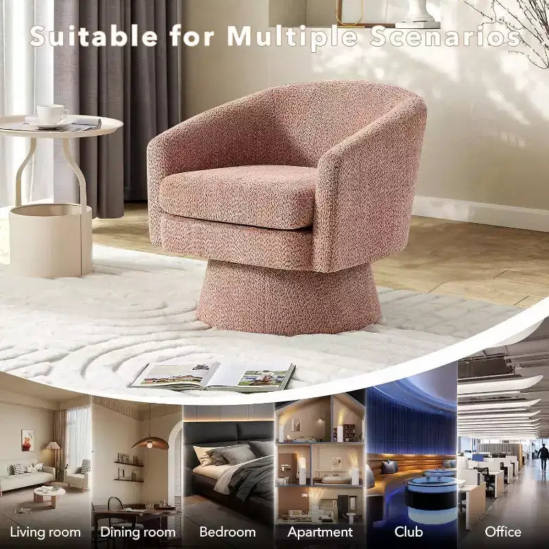 Fauteuil d'appoint pivotant 360 moderne, rond et confortable en tissu chenille