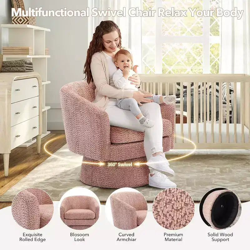 Fauteuil d'appoint pivotant 360 moderne, rond et confortable en tissu chenille