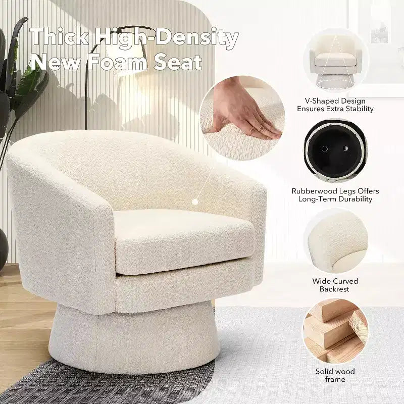 Fauteuil d'appoint pivotant 360 moderne, rond et confortable en tissu chenille