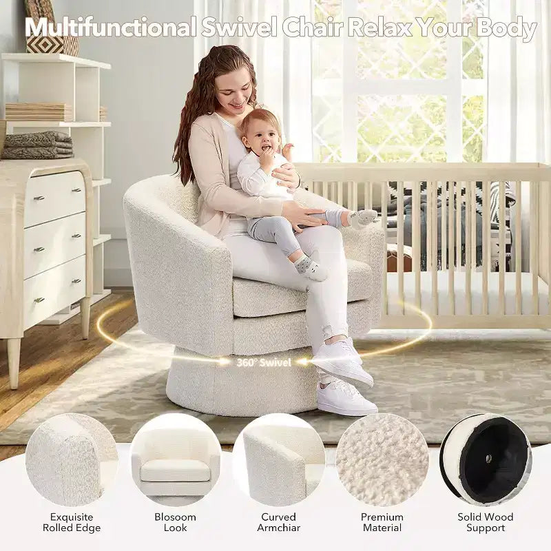 Fauteuil d'appoint pivotant 360 moderne, rond et confortable en tissu chenille