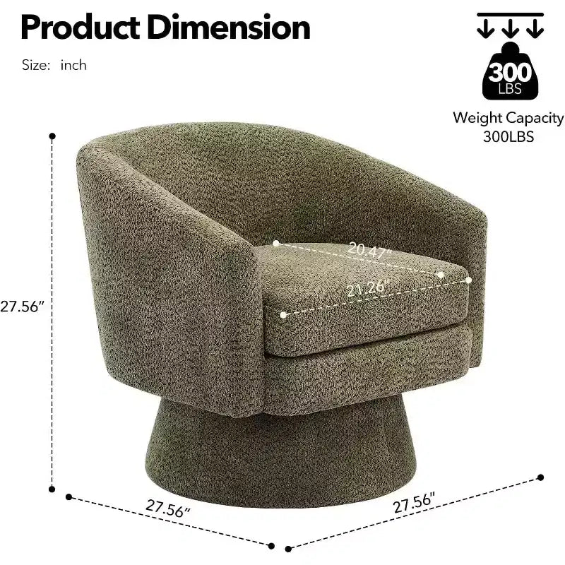 Fauteuil d'appoint pivotant 360 moderne, rond et confortable en tissu chenille