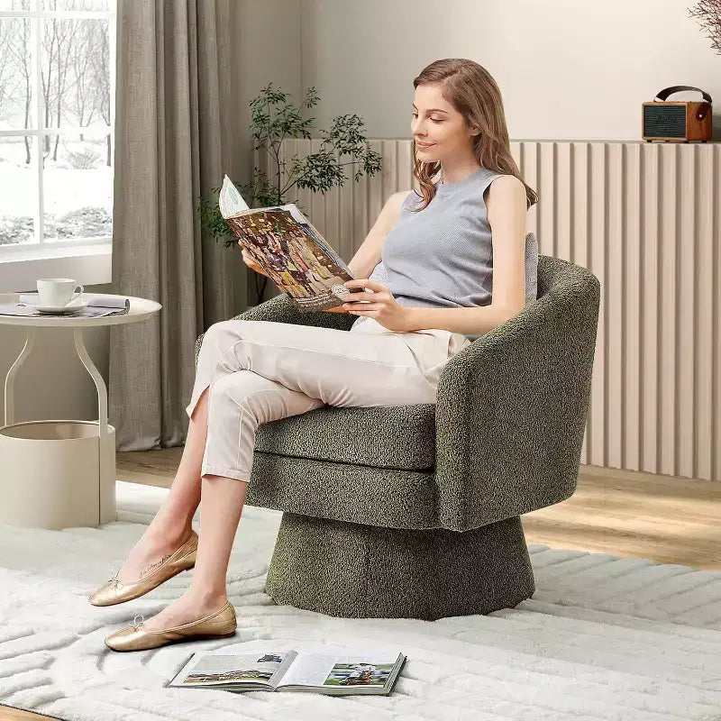 Fauteuil d'appoint pivotant 360 moderne, rond et confortable en tissu chenille
