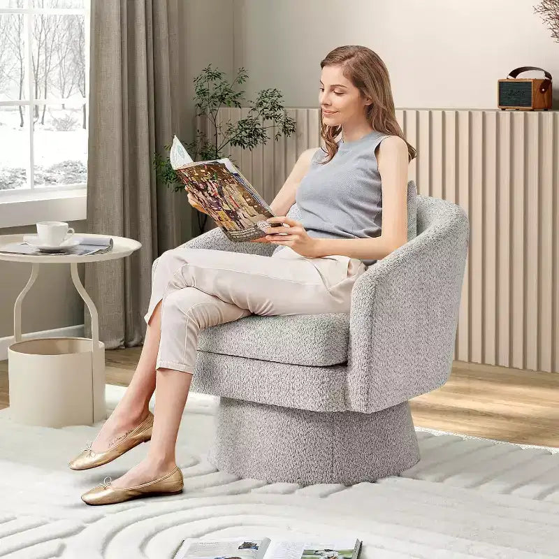 Fauteuil d'appoint pivotant 360 moderne, rond et confortable en tissu chenille