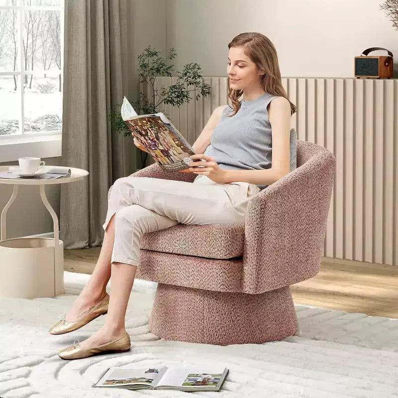 Fauteuil d'appoint pivotant 360 moderne, rond et confortable en tissu chenille