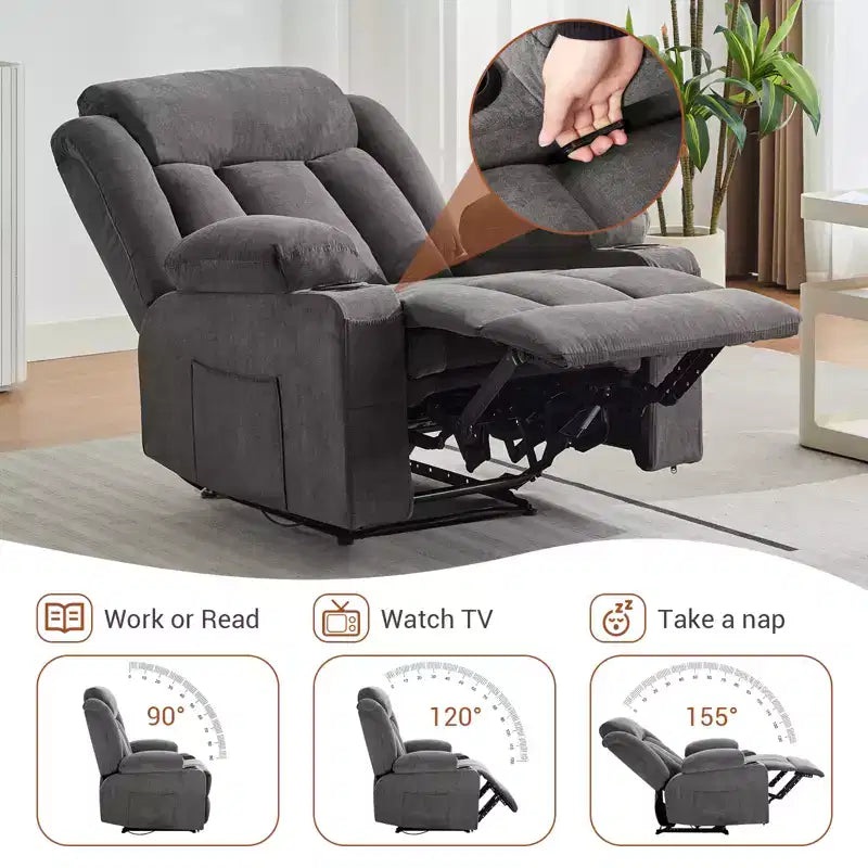 Fauteuil inclinable surdimensionné, fauteuil inclinable manuel avec vibration de massage et chaleur