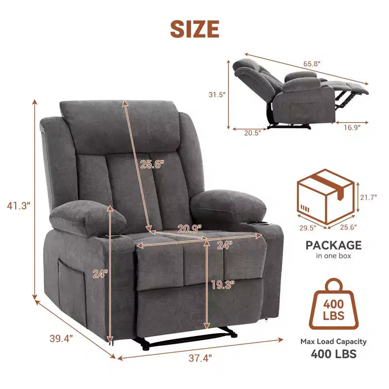Fauteuil inclinable surdimensionné, fauteuil inclinable manuel avec vibration de massage et chaleur