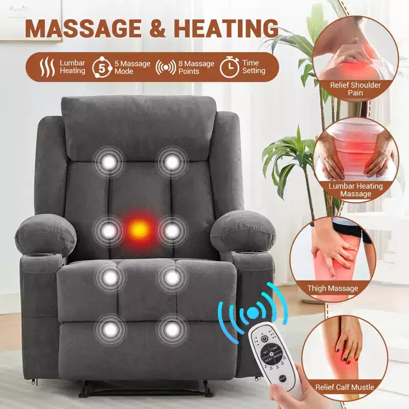 Fauteuil inclinable surdimensionné, fauteuil inclinable manuel avec vibration de massage et chaleur