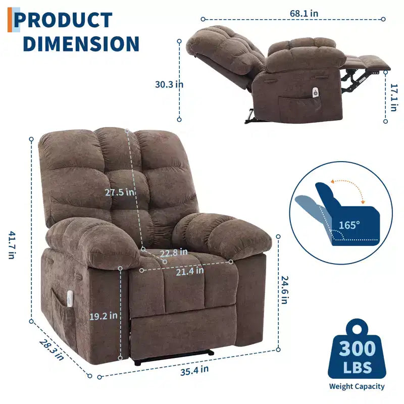 Fauteuil inclinable à bascule avec fonction de massage et de chaleur, tissu respirant ergonomique
