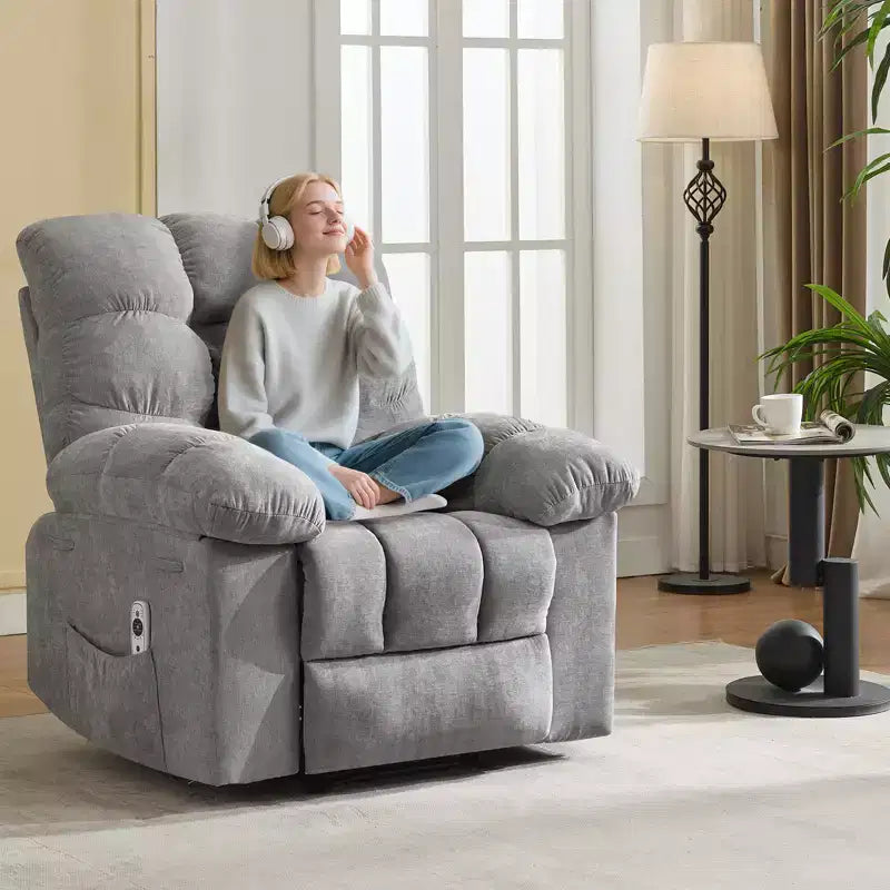 Fauteuil inclinable à bascule avec fonction de massage et de chaleur, tissu respirant ergonomique