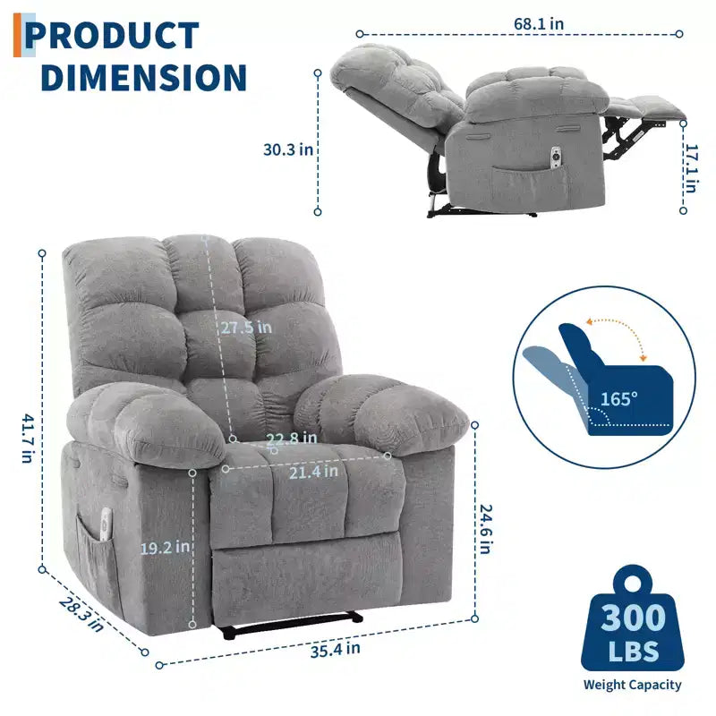 Fauteuil inclinable à bascule avec fonction de massage et de chaleur, tissu respirant ergonomique