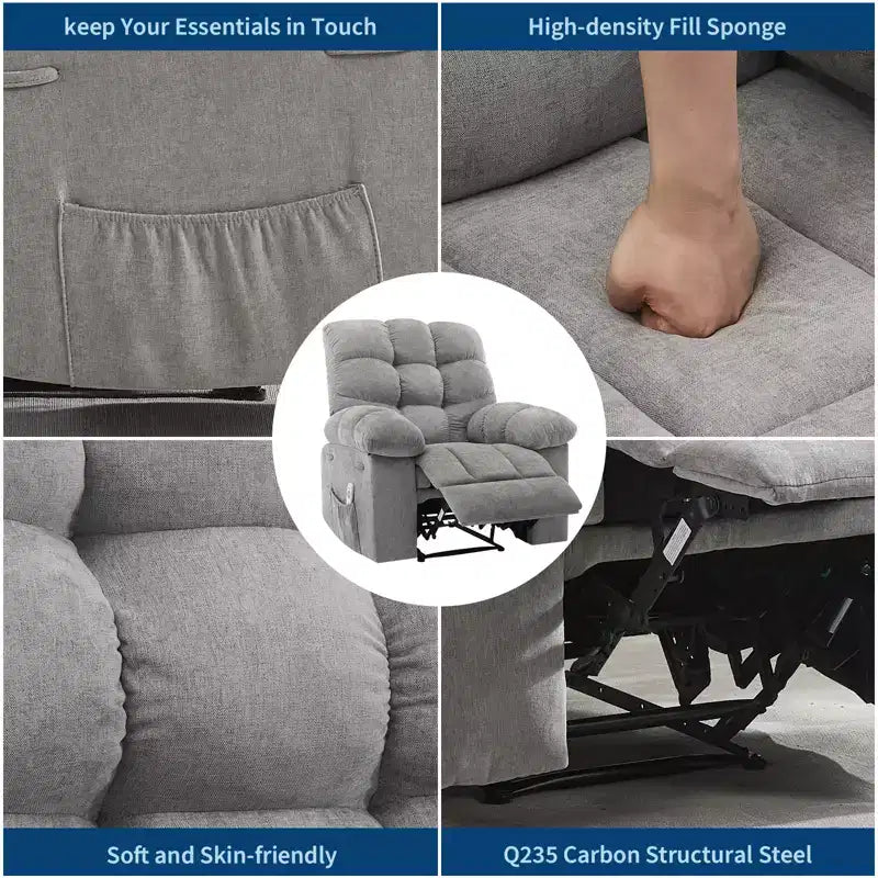 Fauteuil inclinable à bascule avec fonction de massage et de chaleur, tissu respirant ergonomique