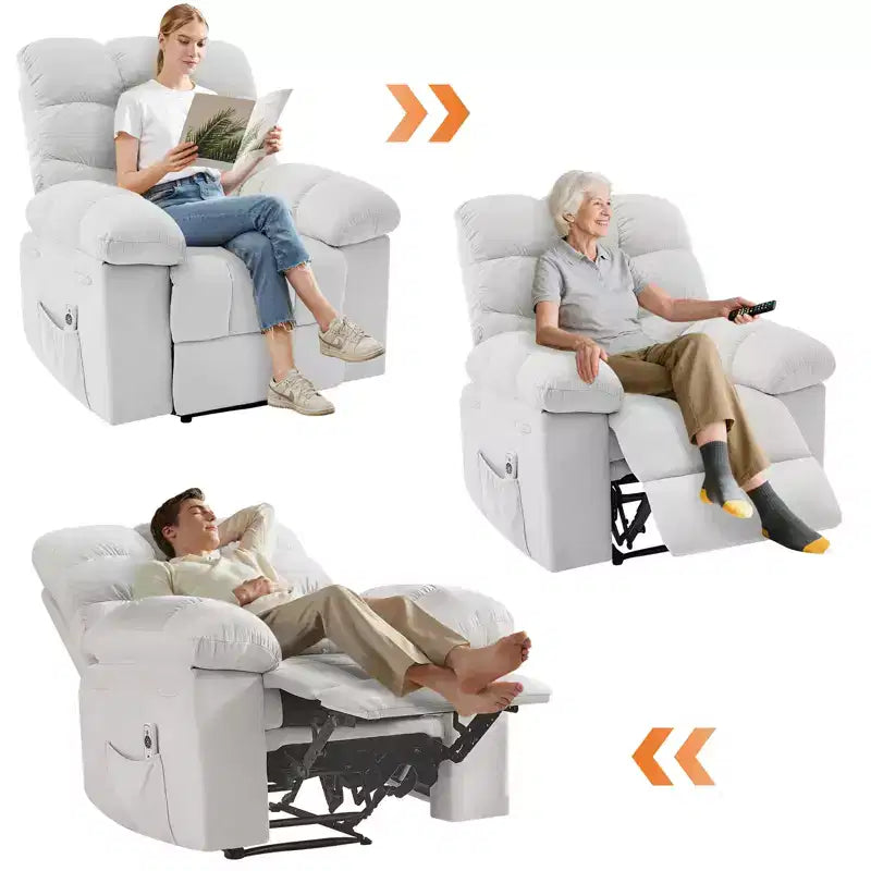 Fauteuil inclinable à bascule avec fonction de massage et de chaleur, tissu respirant ergonomique