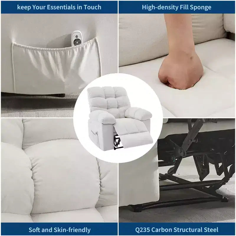 Fauteuil inclinable à bascule avec fonction de massage et de chaleur, tissu respirant ergonomique