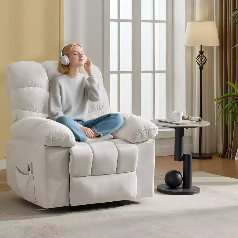 Fauteuil inclinable à bascule avec fonction de massage et de chaleur, tissu respirant ergonomique