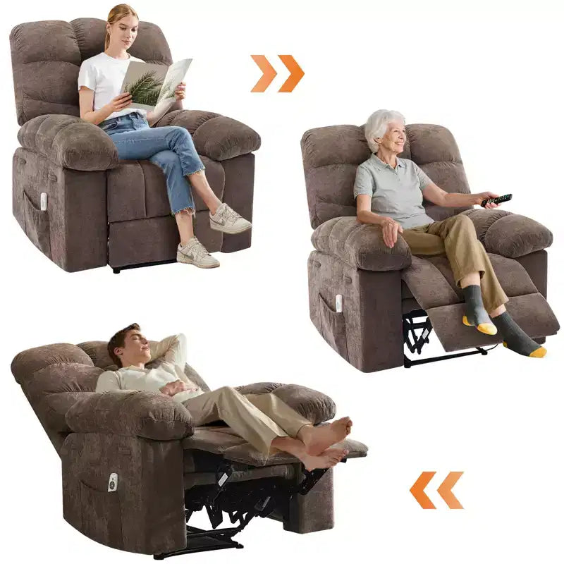 Fauteuil inclinable à bascule avec fonction de massage et de chaleur, tissu respirant ergonomique