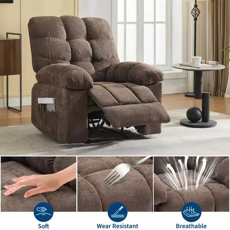 Fauteuil inclinable à bascule avec fonction de massage et de chaleur, tissu respirant ergonomique