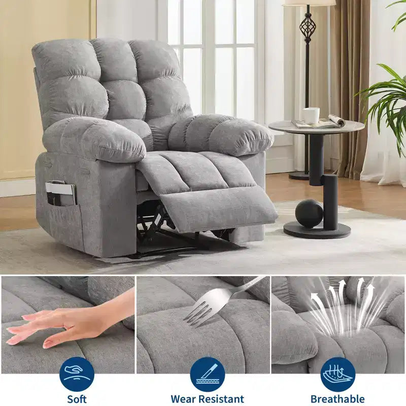 Fauteuil inclinable à bascule avec fonction de massage et de chaleur, tissu respirant ergonomique