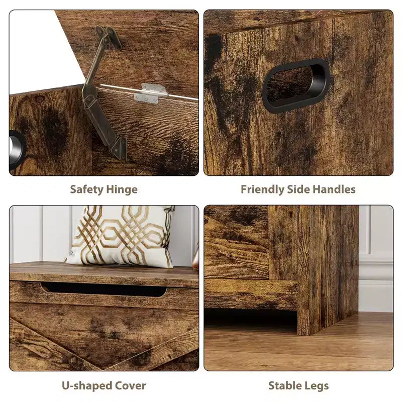Coffre de rangement, Boîte de rangement avec charnières de sécurité, Banc à chaussures d'entrée