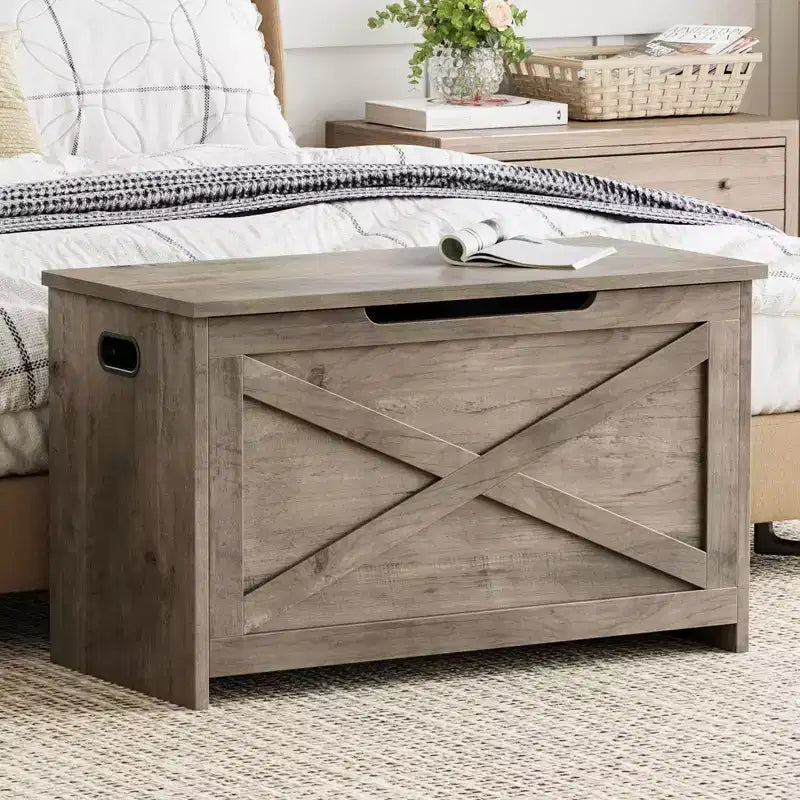 Coffre de rangement, Boîte de rangement avec charnières de sécurité, Banc à chaussures d'entrée