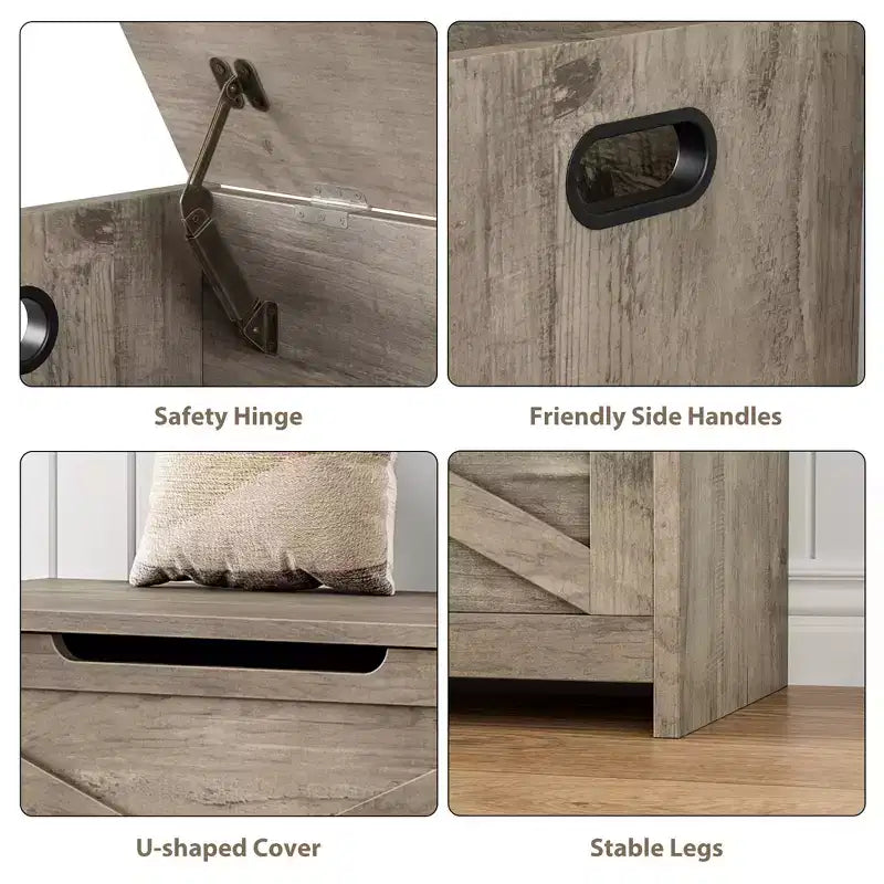 Coffre de rangement, Boîte de rangement avec charnières de sécurité, Banc à chaussures d'entrée