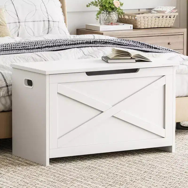 Coffre de rangement, Boîte de rangement avec charnières de sécurité, Banc à chaussures d'entrée