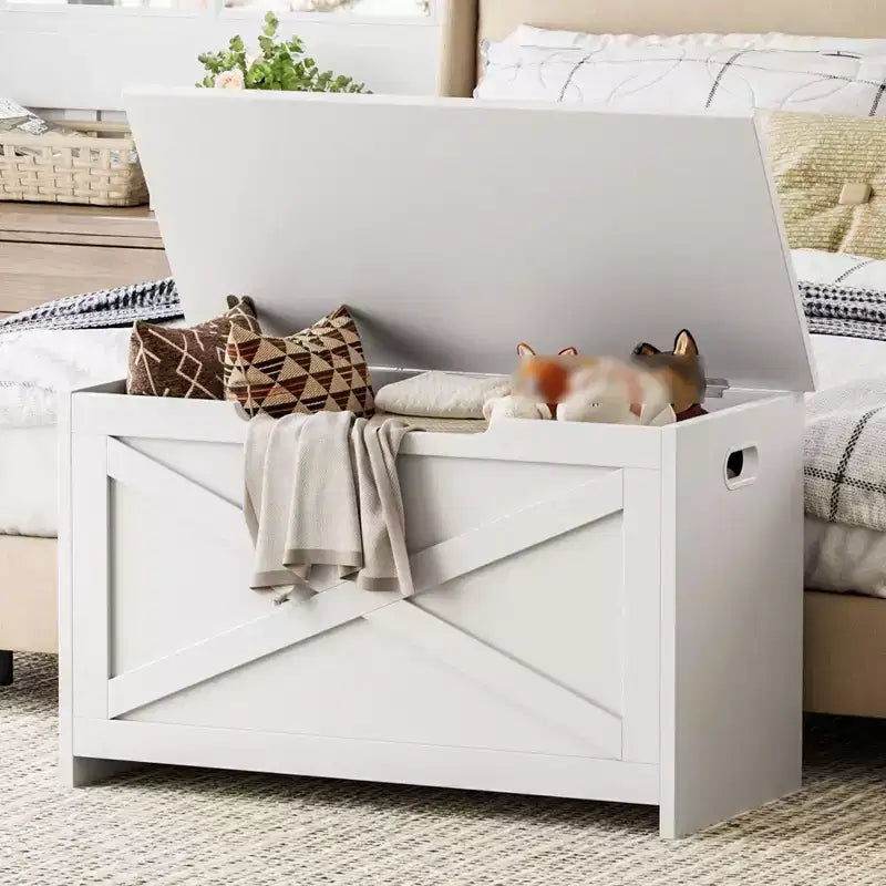 30 Inches Storage Chest, Storage Box with Safety Hinges, Entryway Shoe Bench with Flip-Top, Toy Trunk for Living Room, Bedroom