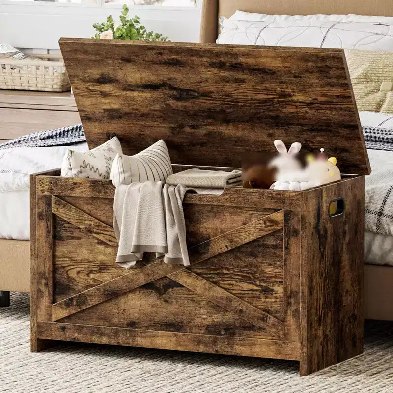 Coffre de rangement, Boîte de rangement avec charnières de sécurité, Banc à chaussures d'entrée