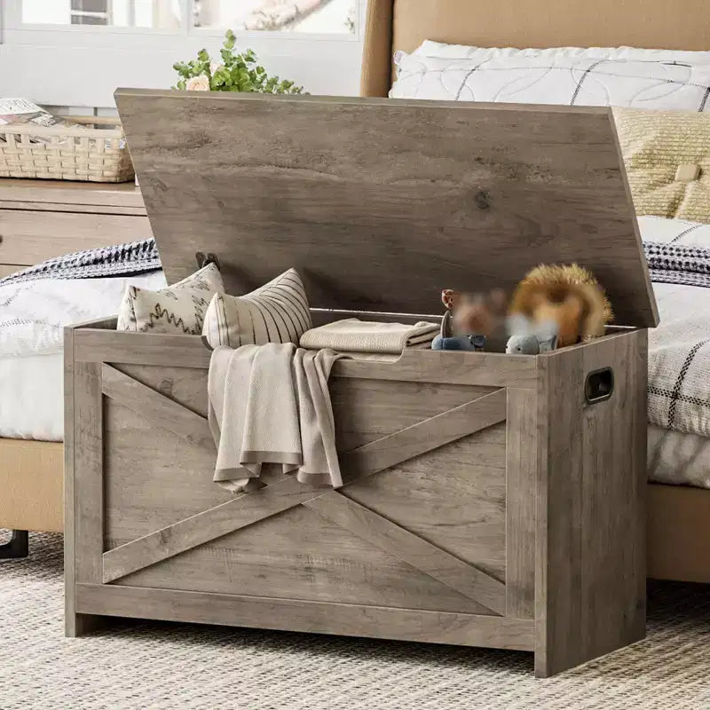 Coffre de rangement, Boîte de rangement avec charnières de sécurité, Banc à chaussures d'entrée