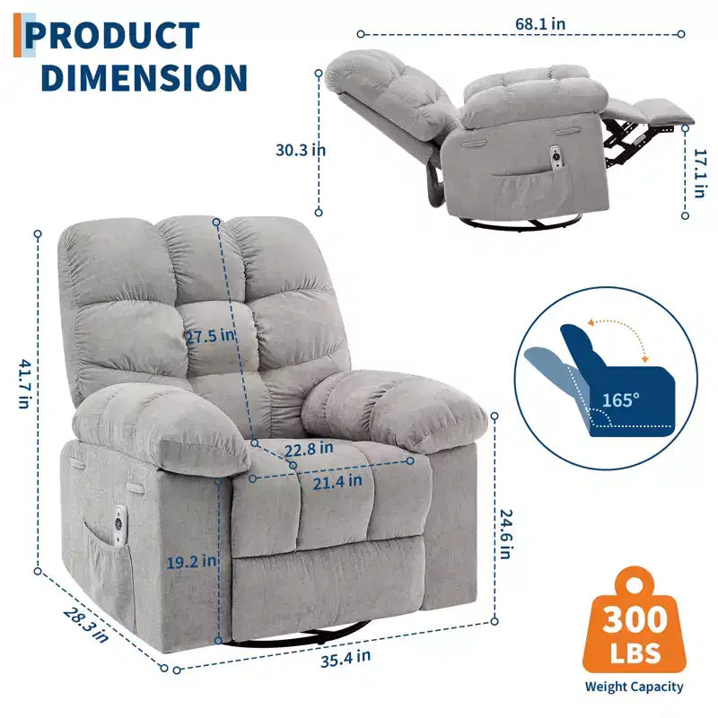 Fauteuil inclinable à bascule, fauteuil inclinable massant, fauteuil inclinable à bascule et pivotant à 360°