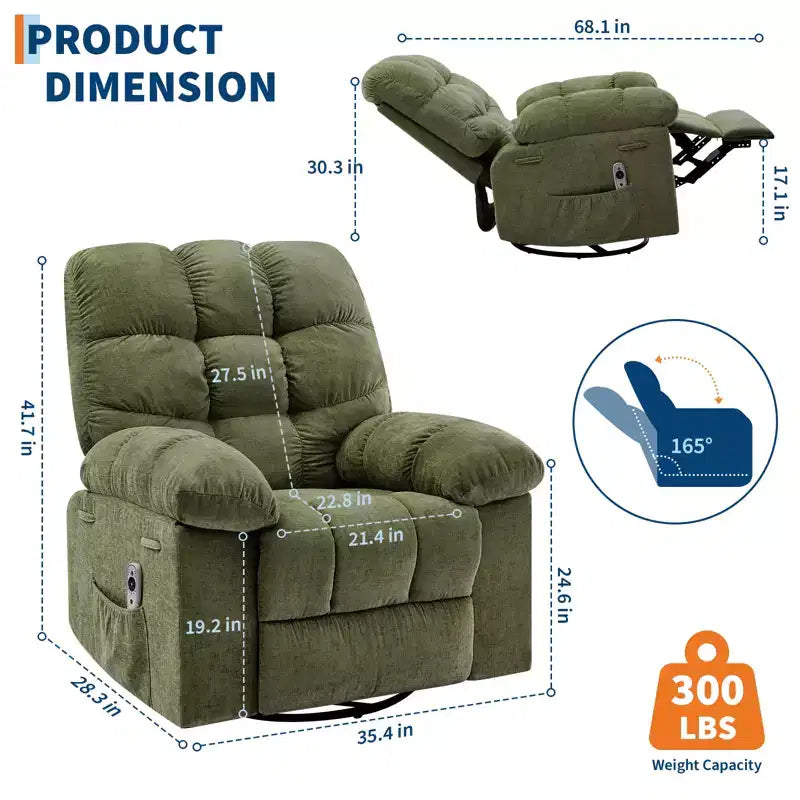 Fauteuil inclinable à bascule, fauteuil inclinable massant, fauteuil inclinable à bascule et pivotant à 360°