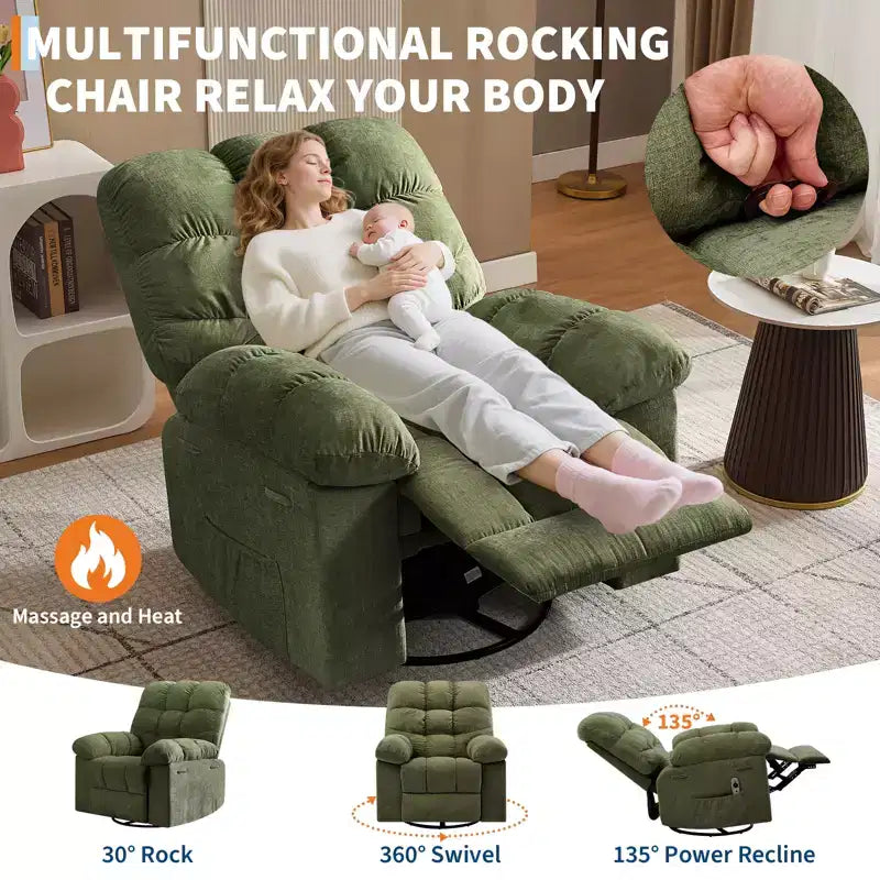 Fauteuil inclinable à bascule, fauteuil inclinable massant, fauteuil inclinable à bascule et pivotant à 360°