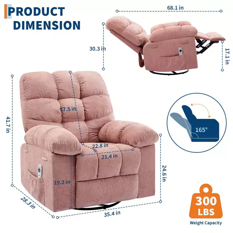 Fauteuil inclinable à bascule, fauteuil inclinable massant, fauteuil inclinable à bascule et pivotant à 360°