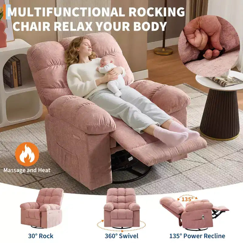 Fauteuil inclinable à bascule, fauteuil inclinable massant, fauteuil inclinable à bascule et pivotant à 360°