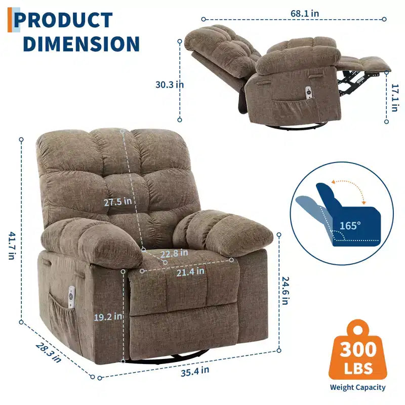 Fauteuil inclinable à bascule, fauteuil inclinable massant, fauteuil inclinable à bascule et pivotant à 360°