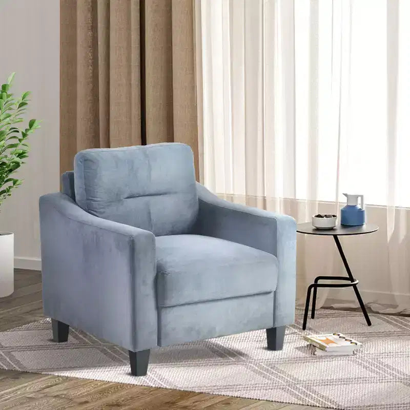 PexFix Velvet Upholstered Single Sofa Chair Sectional Couches Mordern Accent Armchair with Wooden Legs for Living Room Bedroom Office Gray