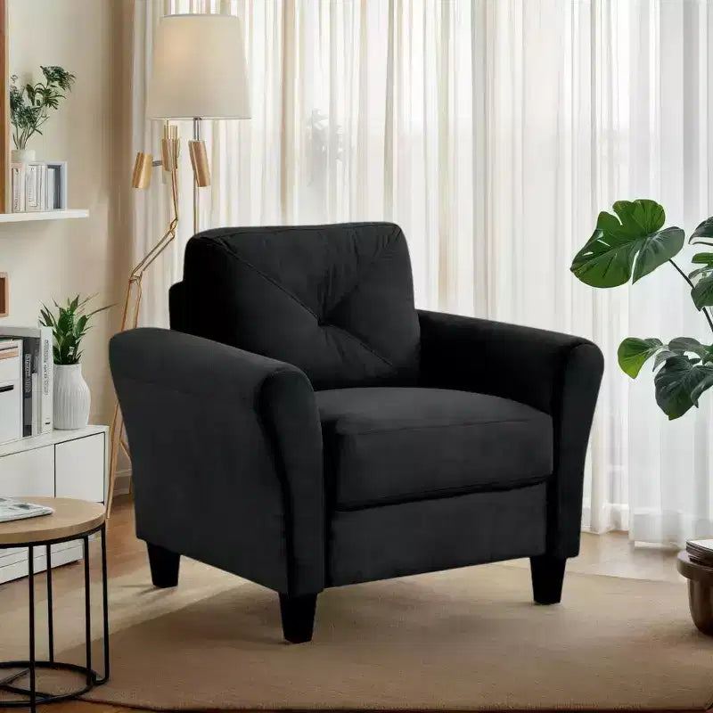 PexFix 35 L x 32.75 H Velvet Upholstered Single Sofa Chair with Button Tufted Backrest Modern Armchair for Living Room Bedroom Office Black