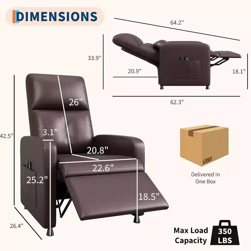 Fauteuil inclinable électrique ergonomique avec fonctions de massage et de chauffage