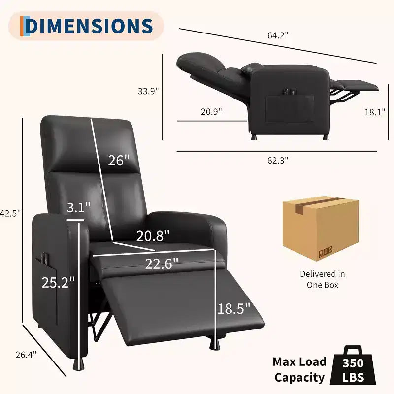 Fauteuil inclinable électrique ergonomique avec fonctions de massage et de chauffage