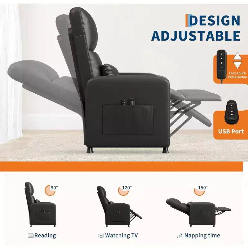 Fauteuil inclinable électrique ergonomique avec fonctions de massage et de chauffage