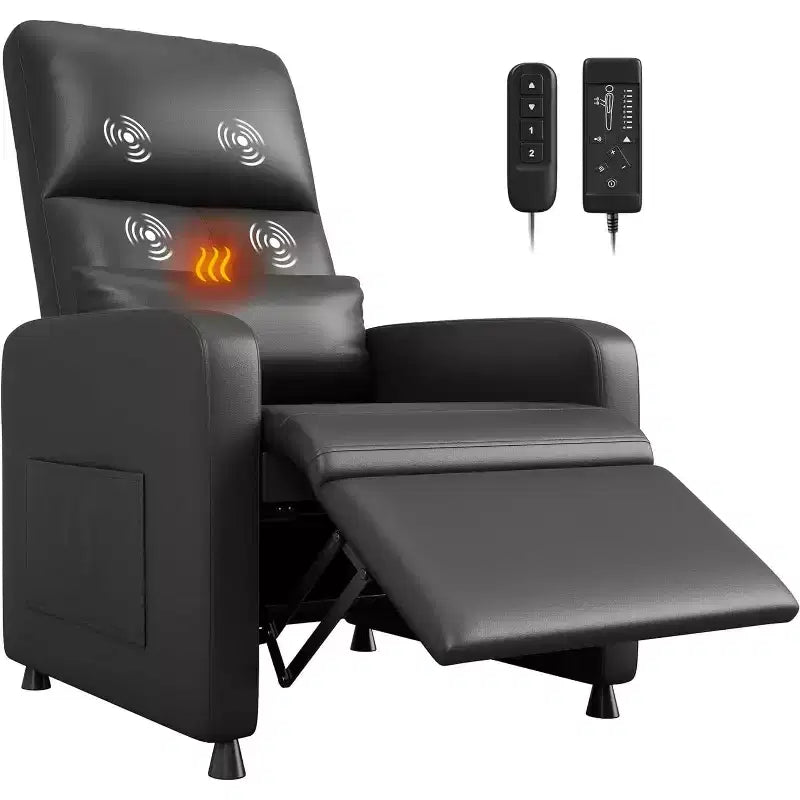 Ergonomic Power Recliner Chair - Massage & Heat Features, Adjustable Electric Recliner, Overstuffed PU Leather Single Sofa (Living Room Use)