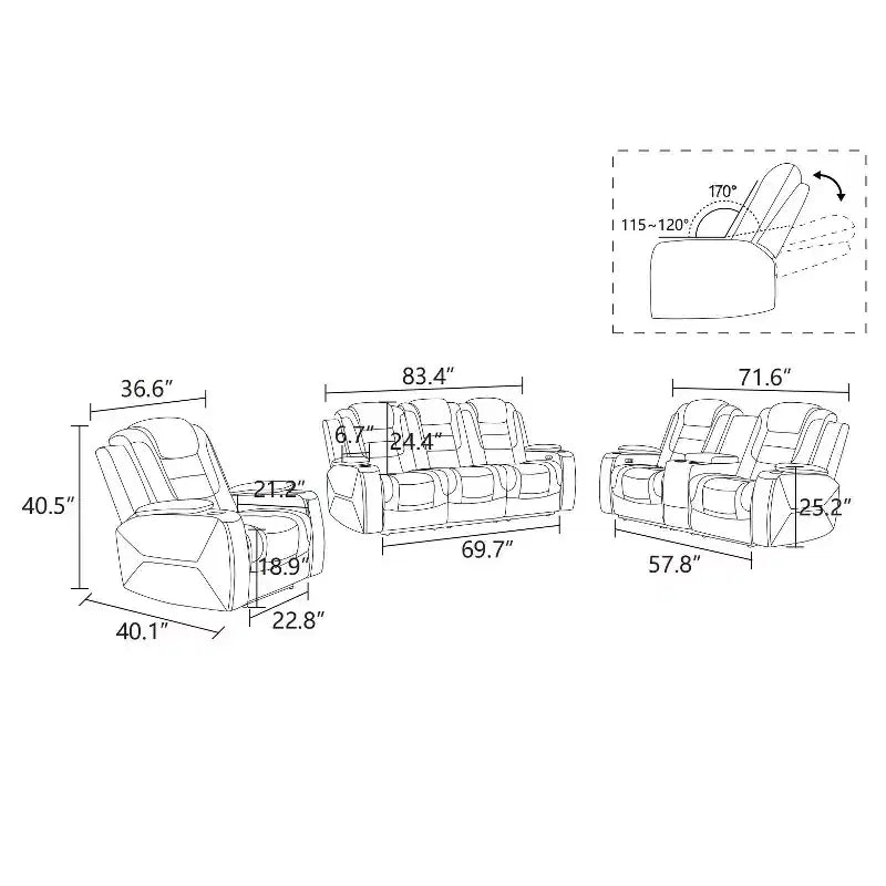 Fauteuil inclinable électrique en cuir avec port USB
