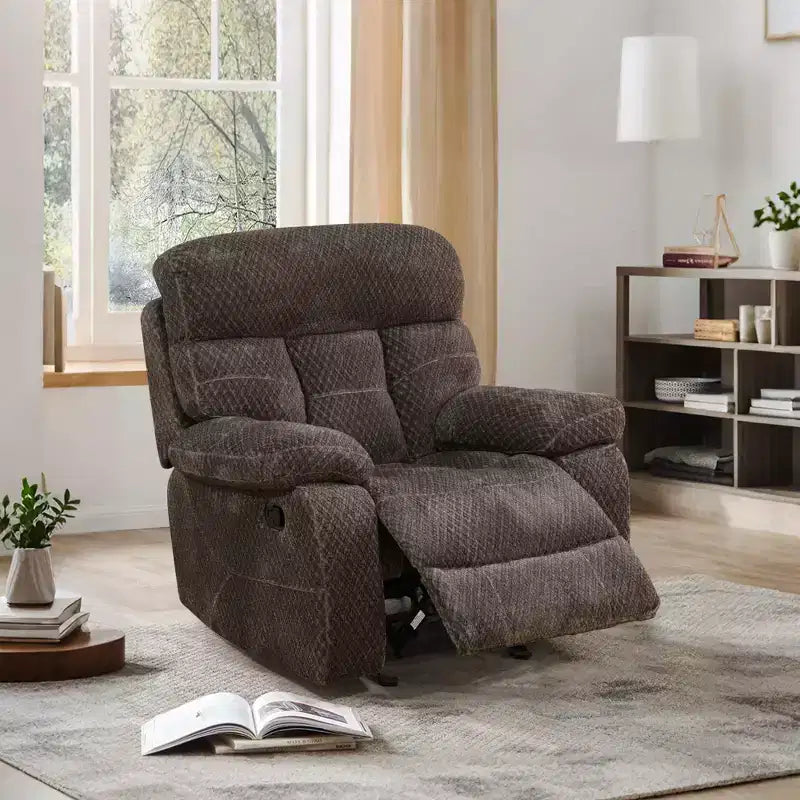 MAYEERTY Recliner Chair, Non-Pilling Breathable Fabric Reclining Chair with Adjustable Backrest for Living Room, Brown