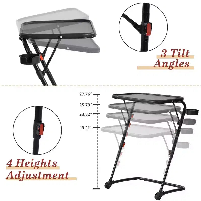 Plateau de télévision pliable et réglable avec 4 hauteurs et 3 angles d'inclinaison